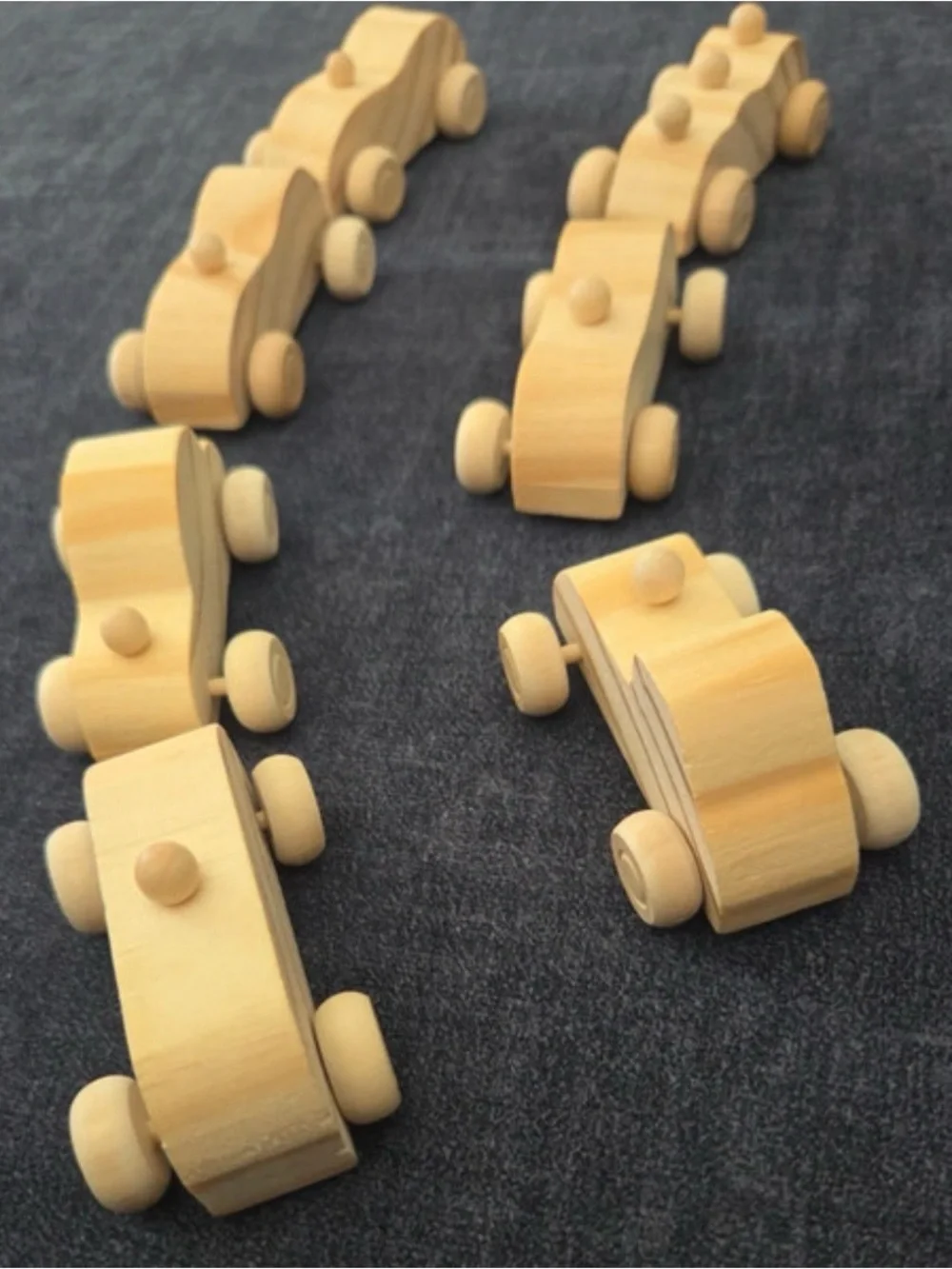 Lot of 7 Wooden Toy Cars - Natural Handmade Race Cars